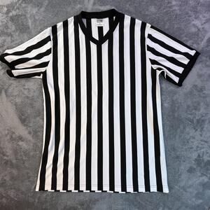 DICK'S Sporting Goods Referee Shirt Mens XL Black White Striped V-Neck Athletic